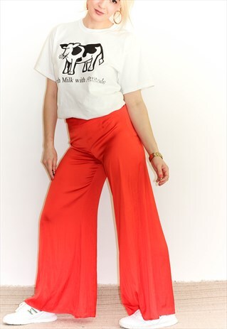 WIDE LEG SATIN FEEL PALAZZO PANTS / TROUSERS
