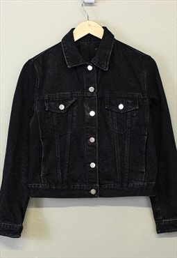 Vintage Y2K Denim Jacket Black Button Up With Pockets 