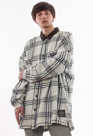 VINTAGE ADIDAS ORIGINALS 90S BEIGE BLUE CHECKED LONG SLEEVE