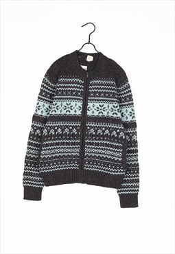 Grey Retro Patterned wool Cardigan knitwear jumper knit 
