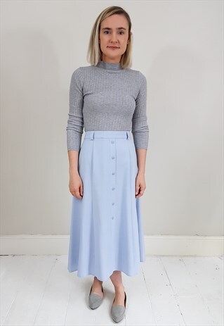 VINTAGE 90'S PALE BLUE BUTTON DOWN MIDI SKIRT
