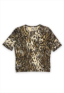 Vintage Y2K Knit Top Sweater tshirt animal leopard print 