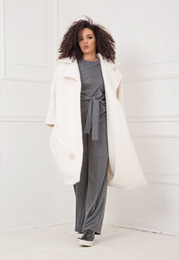 Classic winter boucle coat with flared sleeves 