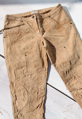 Vintage Stefanel beige pelle genuine suede leather pants