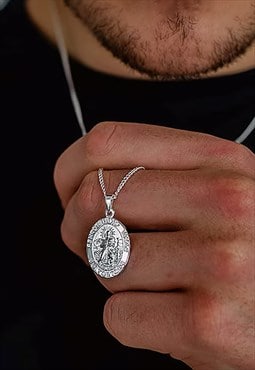 20" Saint Christopher Oval Pendant Necklace - Silver