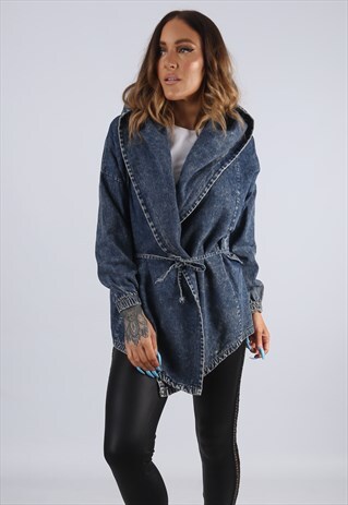 VINTAGE DENIM WRAP JACKET LONG HOODED ACID WASH (J2T)