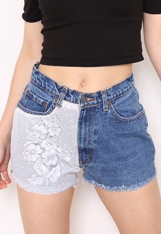 VINTAGE REWORKED LACE DENIM SHORTS