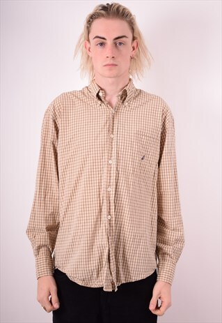 NAUTICA MENS VINTAGE SHIRT LARGE BROWN CHECK 90S