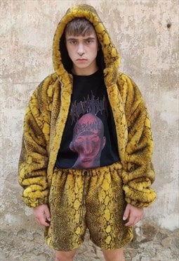 Python fleece shorts detachable handmade snake pants yellow