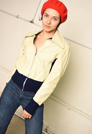 70'S RETRO LEATHER & KNIT FESTIVAL GARM PARIS CHIC JACKET