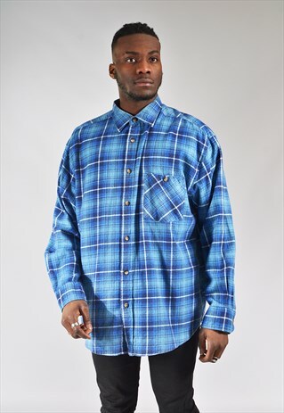 VINTAGE BLUE CHECKED FLANNEL SHIRT