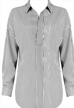 Vertical Stripe Print Shirt Top In Black