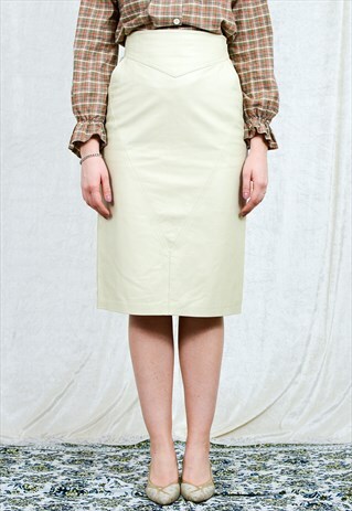 CREAM LEATHER SKIRT VINTAGE THE OLD MILL PENCIL HIGH WAIST