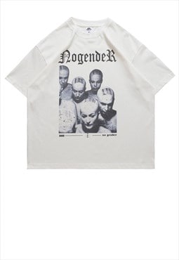 Skinhead print t-shirt punk top Gothic barcode tee in white