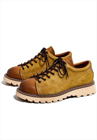 Tractor platform shoes chunky sole preppy suede boots brown