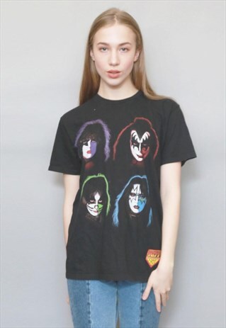 VINTAGE STYLE VANS BLACK KISS BAND T SHIRT