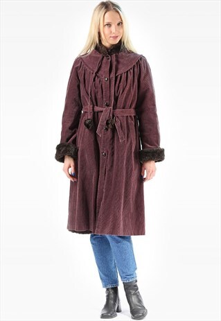 VINTAGE CORDUROY COAT FAUX SHEARLING LINING