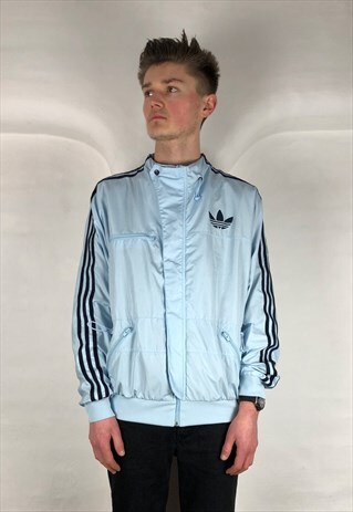 VINTAGE 90'S BLUE ADIDAS RECYCLED ZIP UP RETRO JACKET