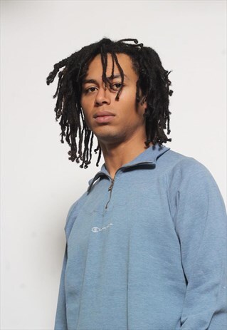VINTAGE CHAMPION LOGO 1/4 ZIP SWEATSHIRT BLUE