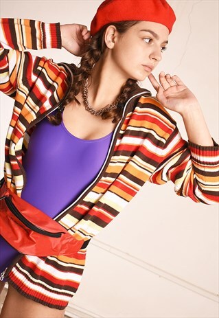 Y2K STRIPED OVERSIZED KNIT CARDIGAN TOP