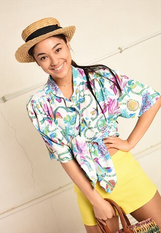 90'S RETRO FLORAL FESTIVAL PARIS CHIC BLOUSE TOP