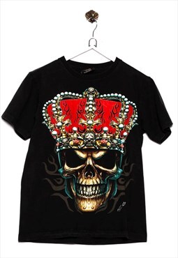 Vintage Second Hand T-Shirt Skull with crown Print Black