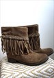 Vintage Brown Suede Leather Cowboy Western Boots Shoes
