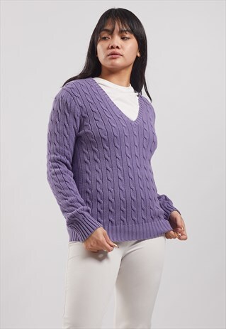 VINTAGE RALPH LAUREN CABLE-KNIT V-NECK JUMPER