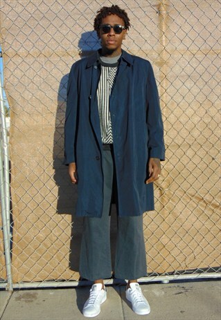 80S MINIMALIST CLASSIC BLUE HALF LINED MAC RAIN COAT LARGE