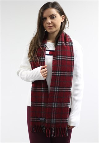 VINTAGE CASHMERE CHECKED SCARF MAROON-AS170