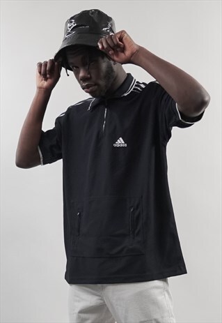 VINTAGE 90'S ADIDAS BLACK ZIP-UP MESH T-SHIRT