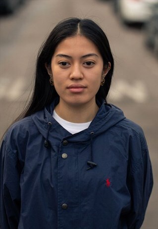 RALPH LAUREN HOODED CAGOULE, WINDBREAKER JACKET IN NAVY