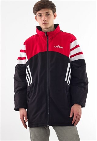 VINTAGE ADIDAS ORIGINALS WINTER COAT 90S BLACK RED