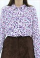 90S VINTAGE PURPLE MULTICOLOURED FLORAL COLLARED SHIRT