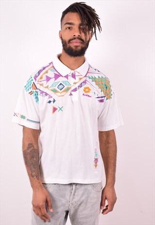 LOTTO MENS VINTAGE POLO SHIRT LARGE WHITE 90S