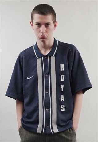 VINTAGE 90'S NIKE HOYAS NCAA DARK BLUE BASEBALL SHIRT