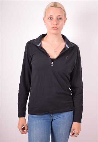 TOMMY HILFIGER WOMENS VINTAGE TOP LONG SLEEVE LARGE BLACK 90