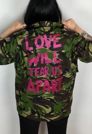LOVE WILL TEAR US APART HAND PAINTED REWORKED CAMO JACKET