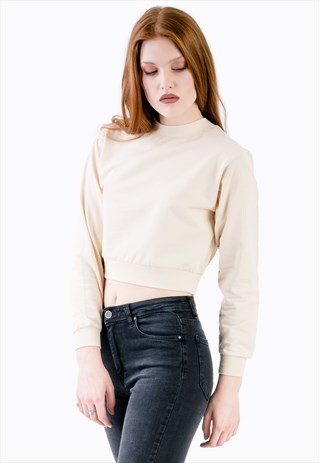LONG SLEEVE CROP TOP WITH TURTLE NECK IN CREAM