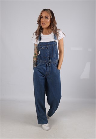 VINTAGE DEJA BLEU DENIM DUNGAREES WIDE LEG UK 10 - 12 (EAJ)