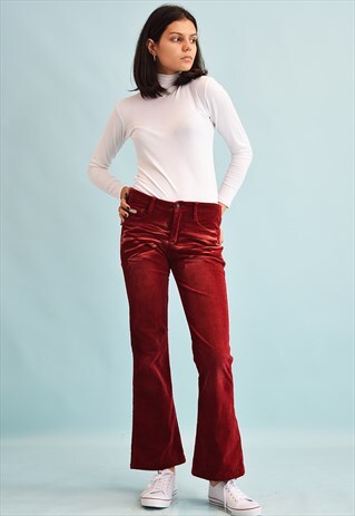 90'S RETRO CORDUROY LOW WAIST FLARE TROUSERS