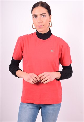 LACOSTE WOMENS VINTAGE T-SHIRT TOP LARGE RED 90'S