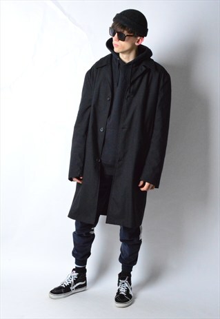 VINTAGE 90S NAVY BLUE ALMOST BLACK TRENCH COAT