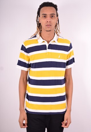 NAUTICA MENS VINTAGE POLO SHIRT LARGE MULTI STRIPES 90'S