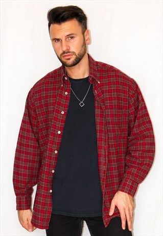 VINTAGE RED PLAID FLANNEL SHIRT