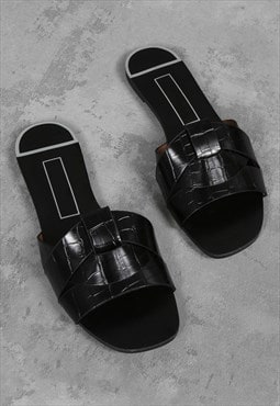 Black Braided Mule Flat Sandals
