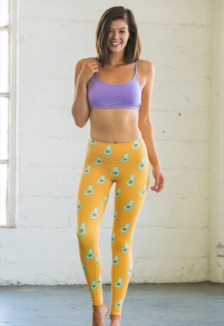 HIGH WAISTED YELLOW FUNKY AVOCADO PRINT SKIN LEGGINGS