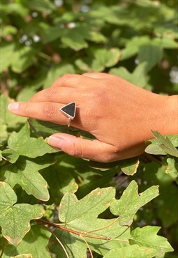 Black Gemstone Triangle Ring in Sterling Silver 925
