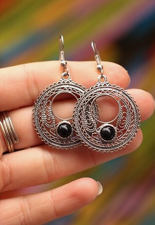 BOHEMIAN ONYX HOOP EARRINGS
