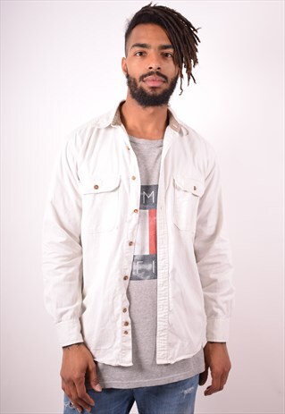 MENS VINTAGE DENIM SHIRT SMALL WHITE 90S